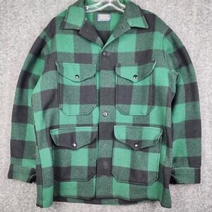 Pendleton Cruiser Jacket Mens M Green Black Buffalo Plaid Virgin Wool Hunting